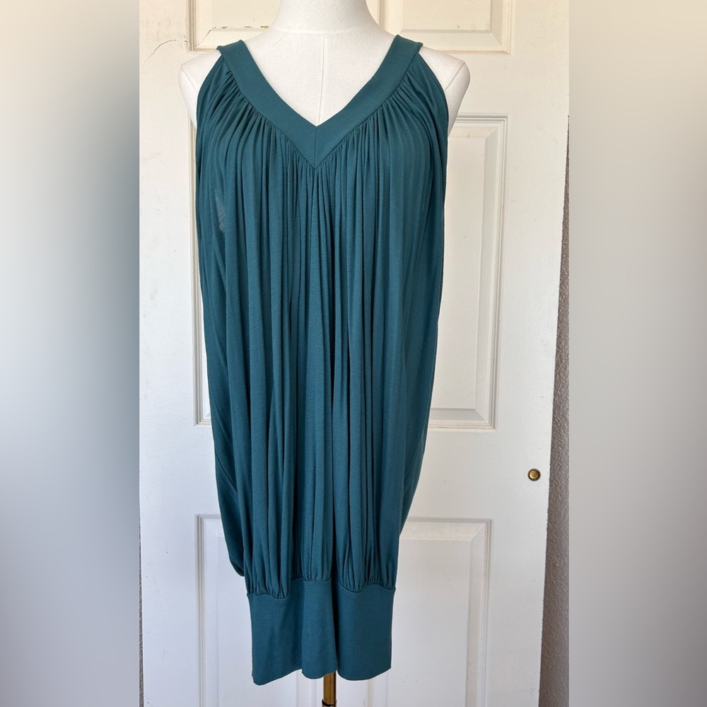 BCBGMaxAzria Jersey Knit Top Dark Teal V-Neck Blousy Size Small‎